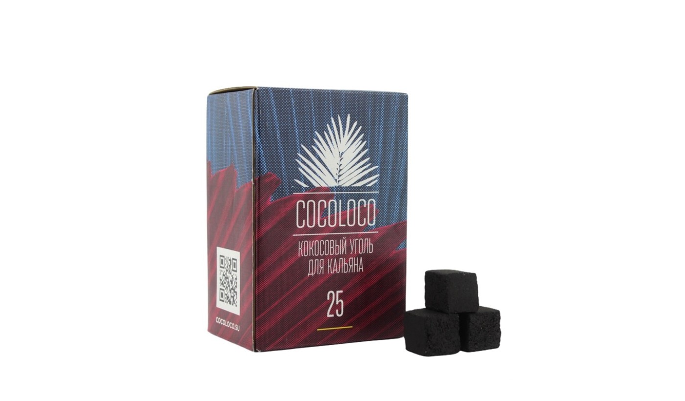 Уголь для кальяна кокосовый Cocoloco 25мм (1 кг) 72 шт